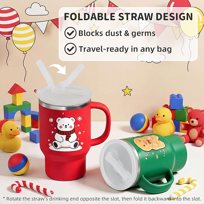 Bella's Friends Christmas Mini Tumbler- 9 0z Toddler Sippy Cup, Flexible Straw, Stainless Interior & Silicone Body, Birthday Gift for 1-3 Years Old Girls & Boys, Gingerbread Man & Polar Bear (2 Pack)