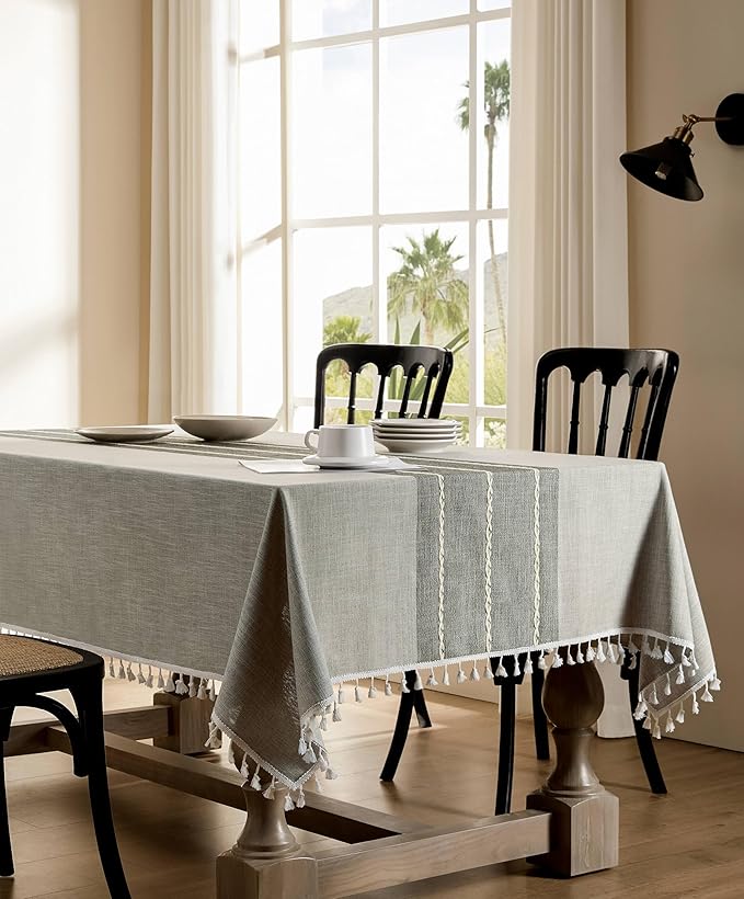 ZeeMart Contrast Linen Table Cloth Square Table Cloths 52x52 Inch Grey, Farmhouse Style Heavy Weight Grey Tablecloth, Water Resistant Burlap Tablecloths