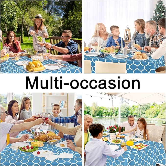 Smiry Rectangle Table Cloth, Waterproof Vinyl Tablecloth with Flannel Backing for Rectangle Tables, Wipeable Spillproof Plastic Tablecloths for Dining, Camping and Indoor (60"x102", Light Blue)