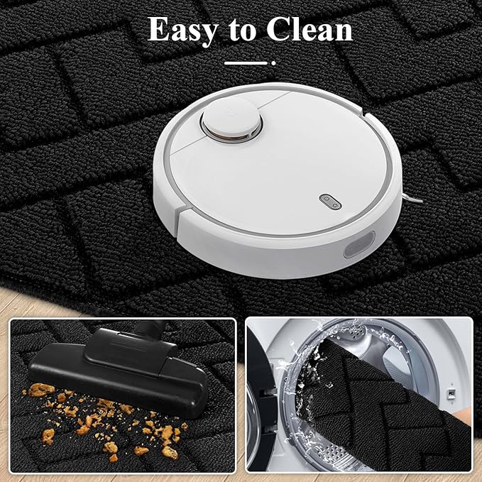 hicorfe Kitchen Rugs and Mats Sets,2 Pieces Super Absorbent Polypropylene Non-Slip Rug,Soft Comfort Floor Mat,Washable for Kitchen,Hallway,Office,Sink,Laundry(20" x 32"+24" x 71",Black)