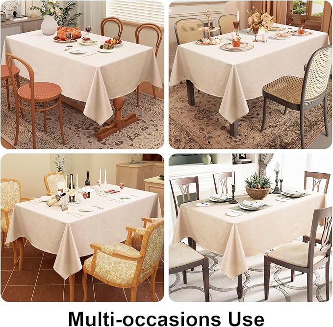 Smiry Rectangle Faux Champagne Table Cloth, Waterproof Burlap Fabric Tablecloth, Washable Decorative Farmhouse Table Covers for Kitchen, Dining, Parties, 52x70, Champagne