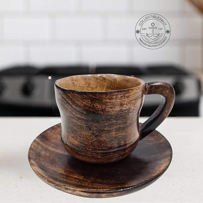 collectiblesBuy Eco-Friendly Espresso Wooden Cup With Saucer Coffee Tea Drinking Tableware Rustic Handcrafted Natural Retro Style