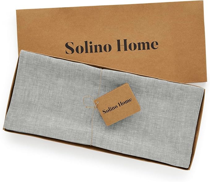 Solino Home Linen Table Runner 120 Inches Long - Athena, 100% Pure Linen Chambray Grey Table Runner 14 x 120 Inch for Dining