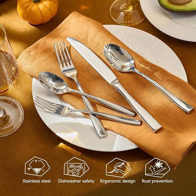 KINGSTONE Silverware Set for 8, 40-Piece Stainless Steel Flatware Set with Forks, Knives, Spoons, Dishwasher Safe Cutlery Set for Home, Wedding, Rust-proof