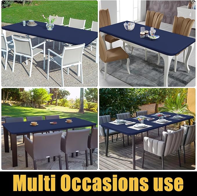 Smiry Rectangle Picnic Table Cloth, Waterproof Elastic Fitted Tablecloths for 4 Foot Tables, Washable Polyester Table Cover for Camping, Indoor and Outdoor (Navy, 30"x48")