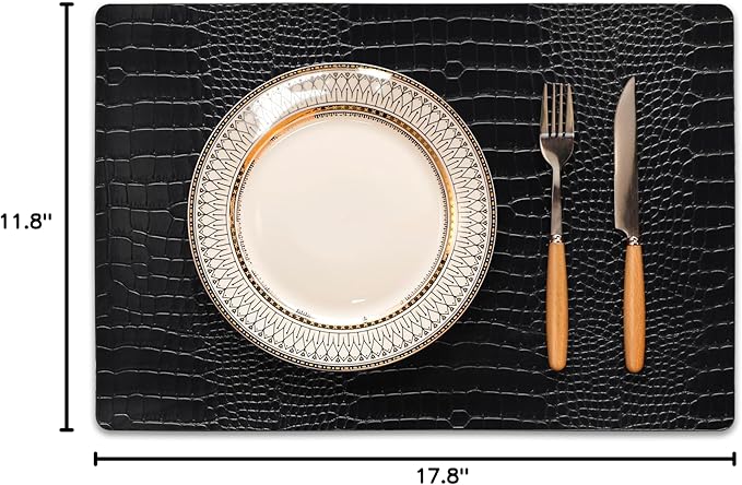 Set of 6 Faux Leather Placemats, PU Table Mats, Waterproof, Stain Resistant, Heat Resistant, Easy to Clean for Kitchen Dining Table,Conference Table