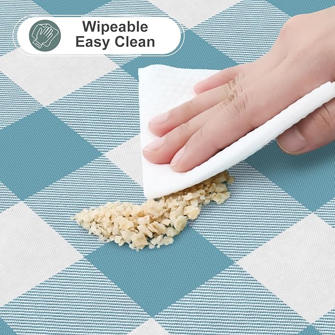 misaya Square Waterproof Vinyl Table Cloth, Buffalo Flannel Backed Tablecloth, Wipeable Plastic Table Cover for Dinner, Kitchen, Outdoor (54" x 54", Aquamarine and White)