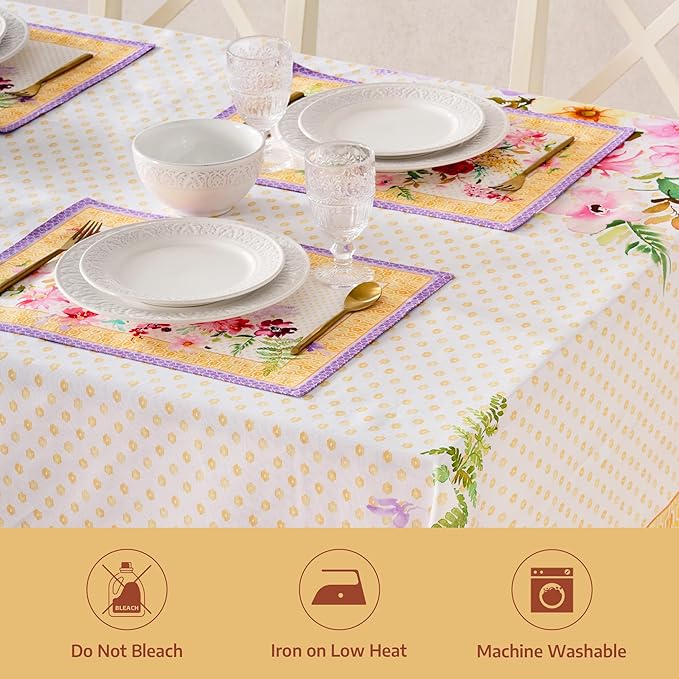 Maison d' Hermine Premium Table Cloth Rectangle Table 100% Combed Cotton 90 x 70 Inches Tablecloth Reusable Decorative for Dining Room, Farmhouse, Home, Party, Festive & Wedding - Summer Joy