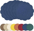 AHHFSMEI Round Faux Linen Placemats Set of 6 Waterproof Table Mats Heat Resistant Non-Slip and Stain Proof for Kitchen Dining Elegant Decor (Navy Blue,6)
