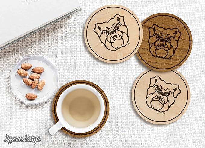 LazerEdge Butler Bulldogs Wooden Coaster Set - Cherry Wood - Officially Licensed Product - 4-Pack