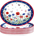 Grencian 50 Pcs 4th of July Flower Oval Paper Plates 10" × 12" Heavy Duty American Flag Plates Disposable Patriotic Platters for Independence Day Memorial Day Veterans Day Party Supplies Decor