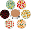 Summer Fruits Set of 6 Coasters for Drinks Absorbing Round Ceramic Stone Coaster with Cork Base,Tabletop Protection Mat for Mugs and Cups,Office,Kitchen