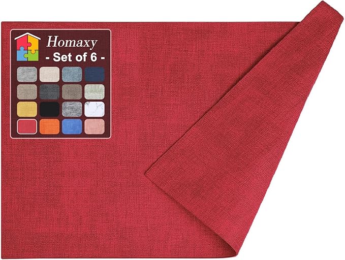 Homaxy Faux Leather Heat Resistant Placemats for Dining Table Set of 6, Waterproof Wipeable Washable PU Table Mats, Easy to Clean Anti-Slip Place Mats, 11.8" x 17", Red