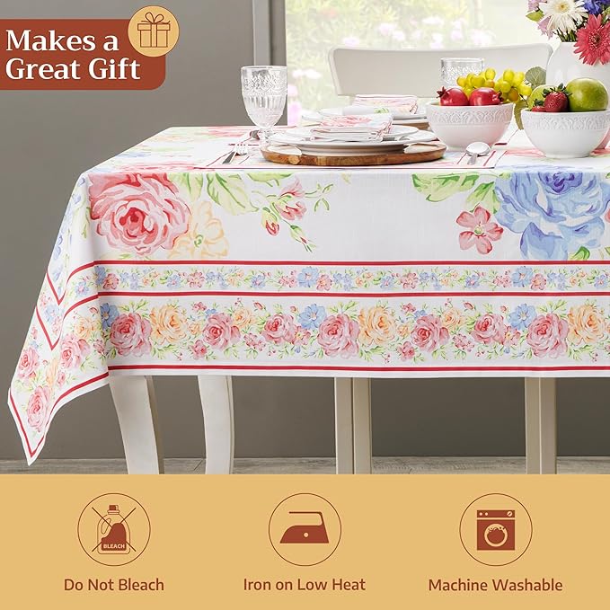 Maison d' Hermine Table Cloth Rectangle Table 100% Cotton 70 x 108 Inches Tablecloth Reusable Decorative for Dining Room Farmhouse Home Valentines Day Decorations Spring Summer - Vintage Floral