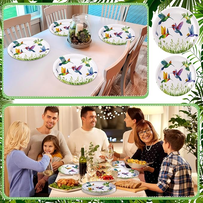 48 Pcs Hummingbird Plates Set Include 9 Inch and 7 Inch Spring Watercolor Disposable Plates Summer Decorative Dinner Birthday Party Tableware for Baby Shower Party Supplies