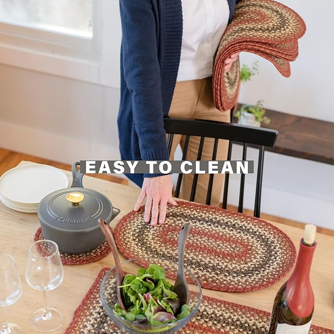 Homespice Chester Jute Braided Trivets for Table, Warm Lodge and Cabin Decor, Set of 3, Red 8" Round Heat Resistant Mats - Rich Colors, Easy to Clean, Durable and Protects Furniture