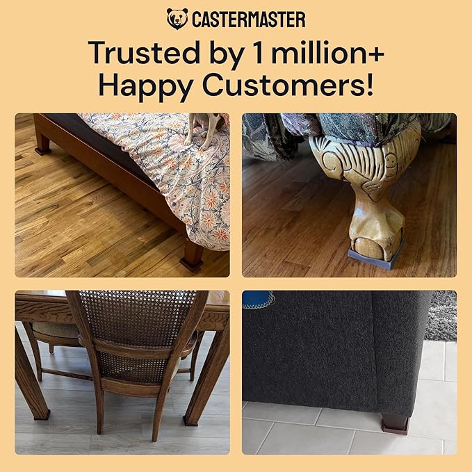 CasterMaster Non-Slip Rubber Furniture Pads - 3 in x 3 in Set of 4 Brown - Floor Protectors for Hardwood Floors & Chairs - Grippers & Rubber Feet for Furniture