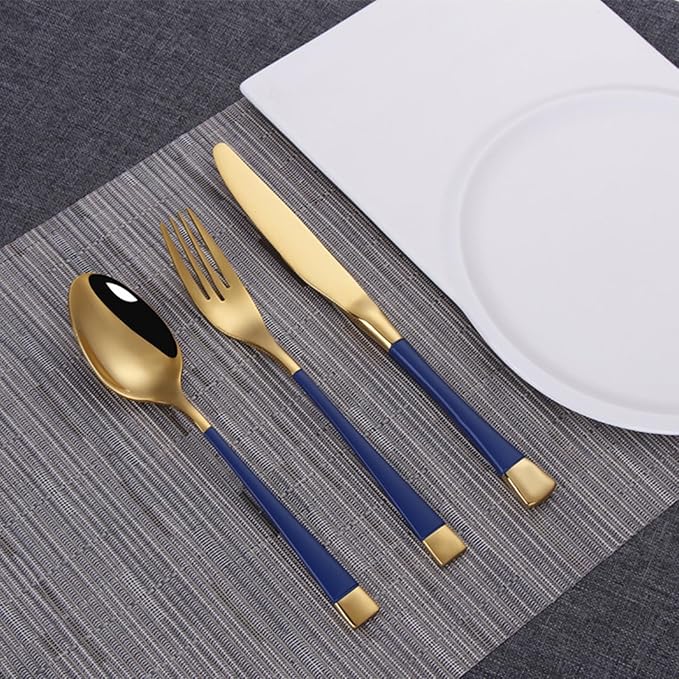 Blue-Gold Silverware ZILNEHZ Flatware Set for 10 Stainless Steel Cutlery Set Elegance Luxury Tableware Set Forks and Spoons Utensil Sets for Home Restaurant Dishwasher Safe