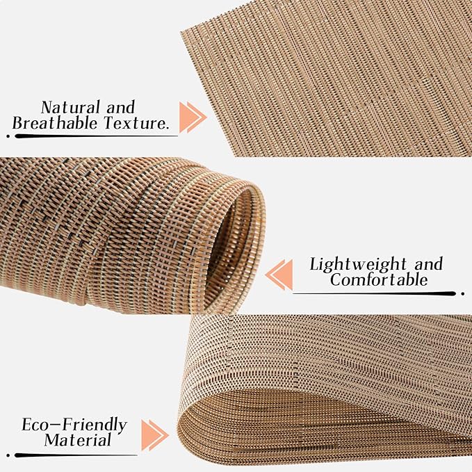 Timeet Placemats Set of 8, Heat Resistant Non-Slip Place Mats, Durable Washable PVC Vinyl Woven Table Mats, Linen Textured Table Placemats for Dining Kitchen Resistant Easy to Clean(Brown)
