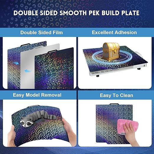 Smooth PEK Build Plate for Bambu Lab P1S/P1P/X1C/X1/A1, Double Sided PEK Spring Steel Sheet Bed Plate for Bambu Labs 257x257mm 3D Printer Platform