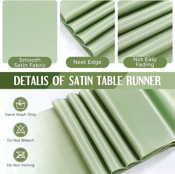 Breling 24 Pack White and Sage Green Disposable Plastic Tablecloths and Satin Table Runner Set, 54 x 108 Inch Tablecloth, 12 x 108 Inch Table Runners for Wedding Graduation Birthday Baby Shower