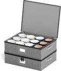 SpaceAid Cup and Mug Storage Organizer 2 Pack, China Storage Containers, Hard Shell Quilted Cases with Soft Plate Separators, Moving Supplies Packing Boxes for 24 Tea Cups or Coffee Mugs (Grey)