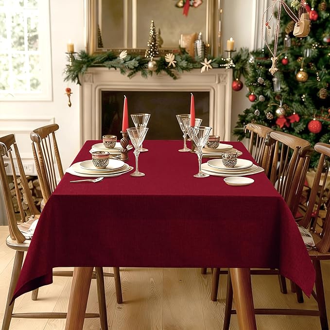 Hiasan 2 Pack Faux Linen Square Tablecloth - Wrinkle and Stain Resistant Washable Table Cloth for Kitchen Dining Room Holiday Table Cover for Party Dinner, Red, 30 x 30 Inch