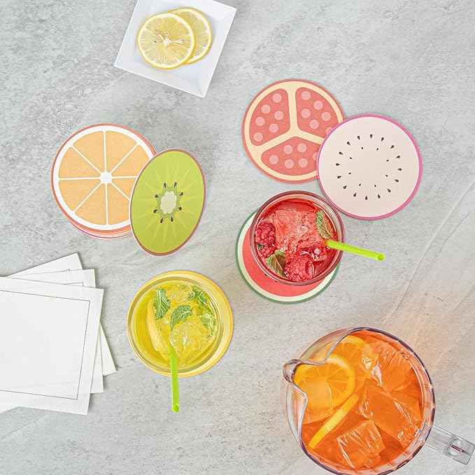 Restaurantware Drink Coasters 48 Count 4 Inch Paper High-Density Pulpboard Bar Coasters Assorted Customizable Designs Super Absorbent Reusable Round Coasters