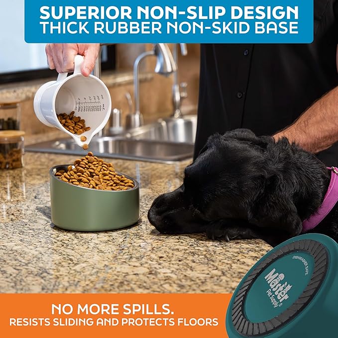 Master Pet Supply Stainless Steel Slanted Dog Cat Food Bowl - 24 oz Heavy Duty - Emerald Sea, Double Wall Insulated, Non-Slip Elevated Bowl for French Bulldogs Pugs Cats, Anti Rust Dishwasher Safe