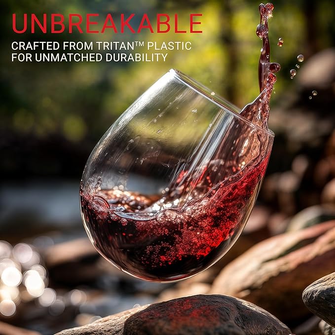 Unbreakable Stemless Plastic Wine Glasses | Reusable | Shatterproof 100% Tritan Plastic | Dishwasher-Safe | BPA-free | Awesome for Indoor & Outdoor | 13 oz, Set of 4