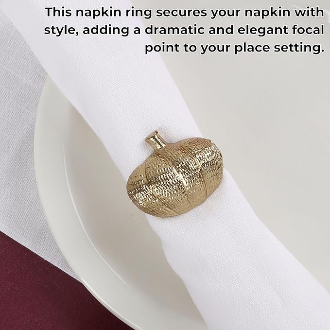 CLEENTABLE Napkin Rings Set of 12, Metal Napkin Holder Cuffs for Dinner Table Décor, Thanksgiving Pumpkin Farmhouse Modern Serviette Rings for Christmas, Weddings, Receptions, (Antique Gold)