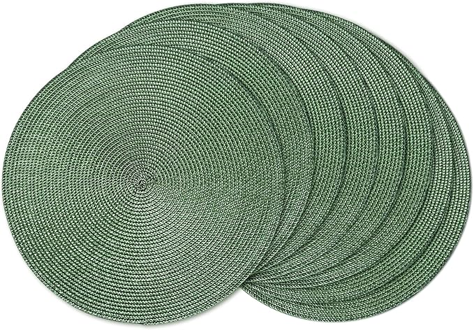 AHHFSMEI Round Braided Placemats 15 Inch Round Table Mats for Dining Tables Natural Woven Heat Resistant Place mats Set of 8 (Olive Green,8)