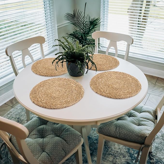 Kochorie Set of 6 Round Woven Placemats 15 Inch Bulrush Placemats Natural Handwoven Boho Rattan Wicker Table Mats for Farmhouse & Home Dining