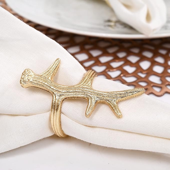 12 Pcs Napkin Rings Set - Farmhouse Cloth Napkin Holders - Ideal Décor for Christmas, Weddings, Family Gatherings, Formal Dinners, Banquets & Everyday Dining (Gold) - ALPHA Living HOME