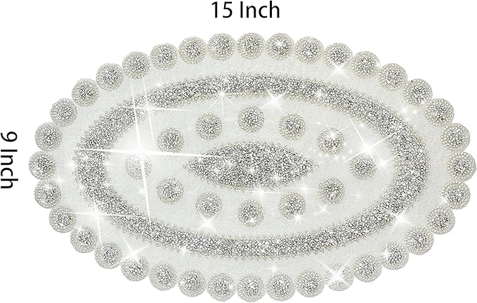 Sparkling Silver Diamond Placemats Bling Oval Place Mat Heat Elegant Table Decor for Weddings, Holidays, and Special Events (15x9 Inch)-2 PCS