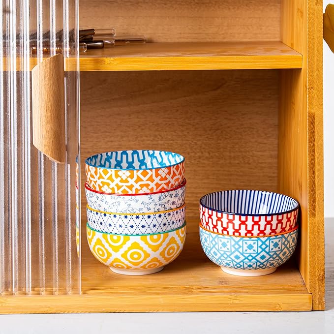 Ceramic Dipping Bowls Set - Mini 4 Oz Dessert Bowls - Small 3.5 Inch Porcelain Bowls for Side Dishes, Snack, Yogurt, Appetizer - Microwave Dishwasher Safe - Set of 6 - Assorted Colors