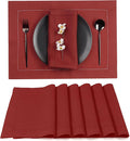 D'Moksha Homes Red Linen Placemats Set of 6 - Classic Hemstitch Placemats 14 x 19 Inch - 100% Pure Linen Table Mats for Valentines, Spring - Handcrafted and Machine Washable