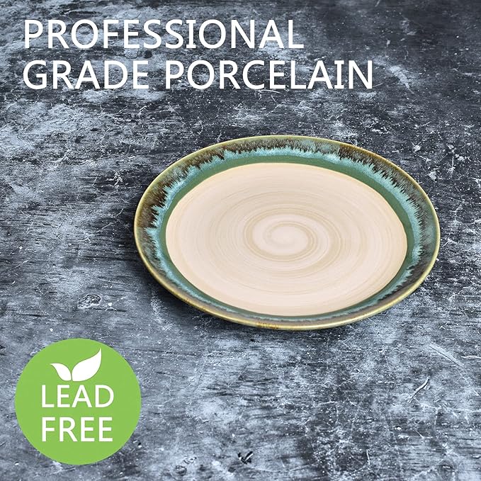 Bosmarlin Stoneware Dinner Plates, 8.5 inches, Set of 4 for Salad, Pasta, Dessert, Microwave and Dishwasher Safe (Green, 8.5 in)