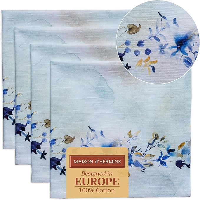 Maison d' Hermine Cloth Napkins Set of 4 100% Cotton Everyday Reusable Square Napkins Cloth Washable Dinner Wedding Restaurant Valentines Day Decorations Spring/Summer (Lazy Summer Days, 20" x 20")