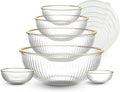 COOK WITH COLOR 12 Pc Glass Mixing Bowl Set with Lids – Borosilicate Glass Nesting Bowls for Cooking, Baking and Meal Prep, Fluted with Gold Rim