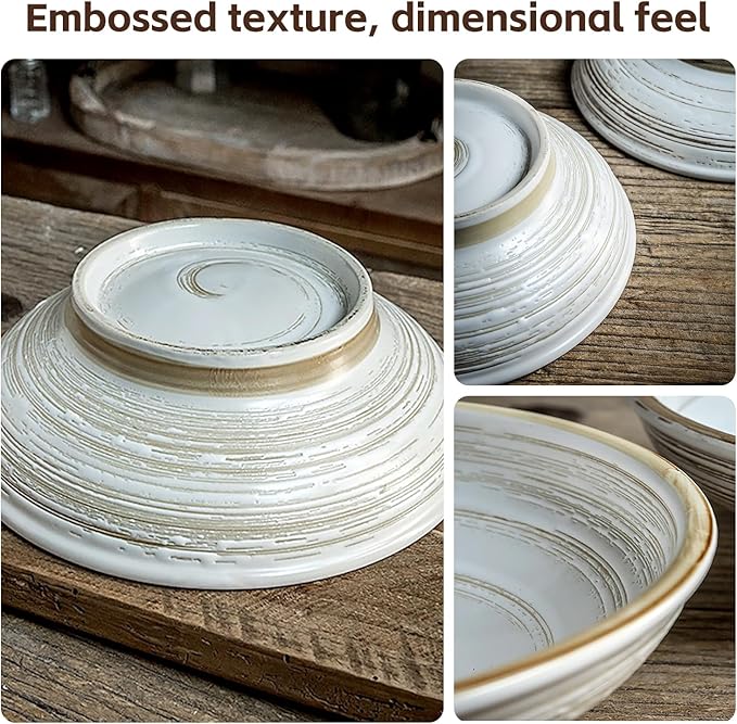 9 Inch Decorative Bowl, Embossed Textured Ceramic Centerpiece Bowl for Tabletop, Floral Fruit Display, Kitchen & Dining Serving Bowl, Farmhouse, Bohemian Home Deco