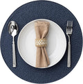 Round Placemats Set of 12 Plastic Woven Placemats Washable Wipeable Table Mats for Dining Table Heat Resistant Non-Slip Circle Place Mats (Navy Blue)