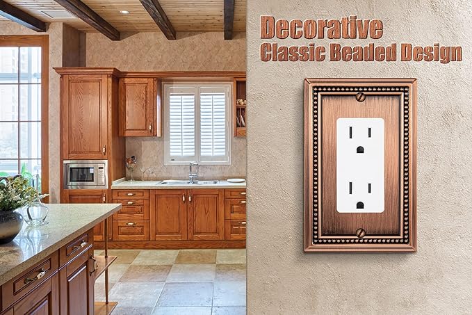 Henne Bery Sunken Pearls Heavy Duty Decorative Wall Plate Switch Plate Outlet Cover (Single Decorator, 2 Pack, Antique Copper)