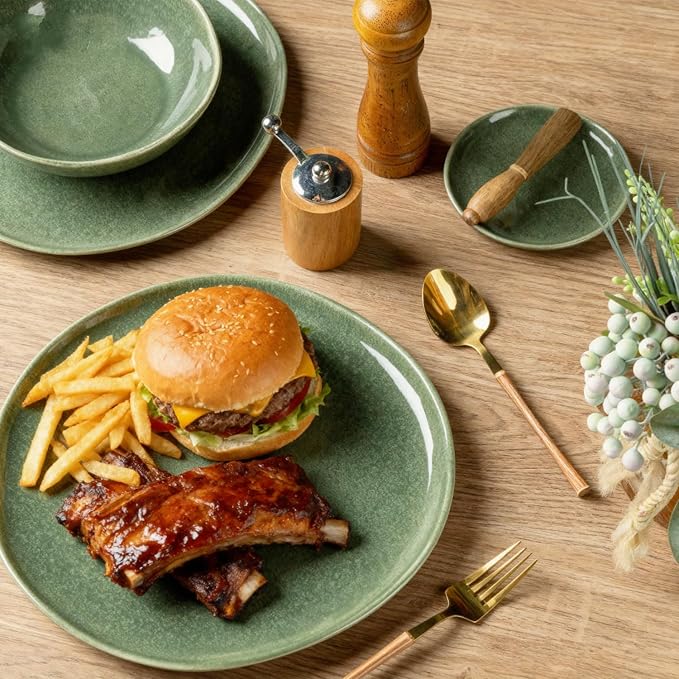AmorArc Ceramic Dinnerware Sets,Handmade Reactive Glaze Stoneware Plates and Bowls Set,Highly Chip and Crack Resistant | Dishwasher & Microwave Safe Dishes Set,Service for 4 (12pc)