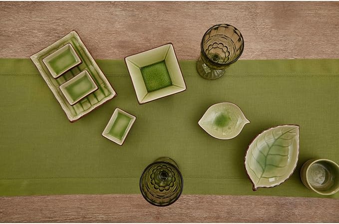 Solino Home Linen Avocado Green Table Runner 72 Inches Long - 100% Pure Linen Hemstitch Table Runner 14 x 72 Inch for Dresser, Dining, Spring, Easter, St Patricks Day - Classic Hemstitch
