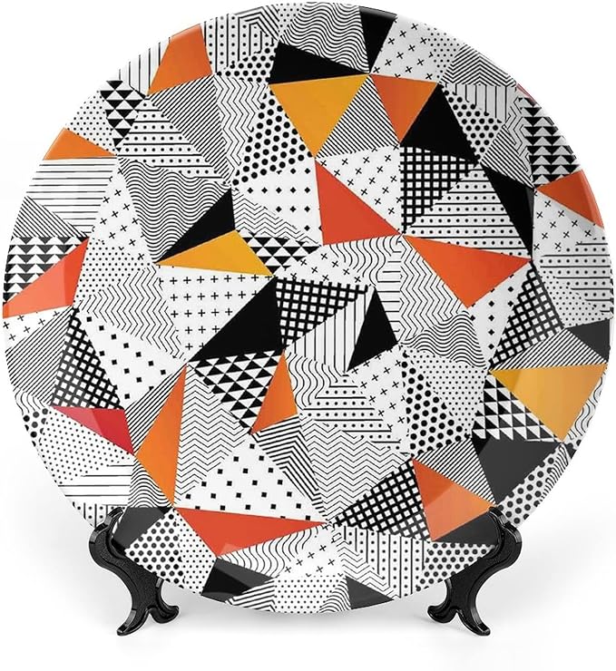 Decorative Plates, Abstract Decor Print Ornament, Fashionable Polygonal Artwork Panes Craft Projects, 6 Inch, Kitchen Wall Decor, Multy