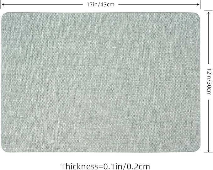 Heat Resistant Placemats Set of 2, 17x12in Waterproof Wipeable Faux Leather Non Slip Table Mats, Easy to Clean, Stain Resistant, for Kitchen Dining Room– Sage Green
