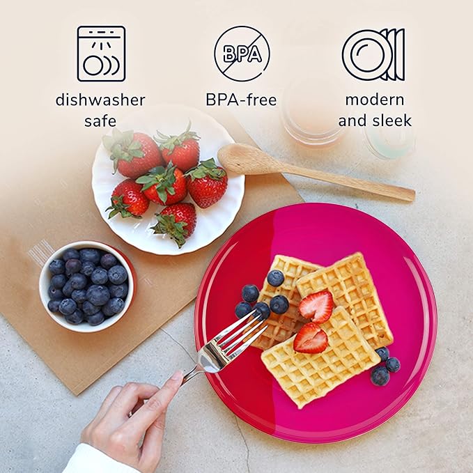 Thomas Fuchs Creative Melamine Side Plates Set of 4, Chip and Break-Resistant, Durable Salad Plates, Kid-Friendly Dessert Plates for Indoor and Outdoor, Dishwasher Safe, Fuchsia/Red