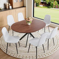 Round Dining Table Set for 6｜42"-54" Extendable Dining Room Table Set｜Wooden Kitchen Table with 6 Chairs｜Mid Century Modern Dinner Table Set with Cross Legs｜Easy Assembly｜Space Saving