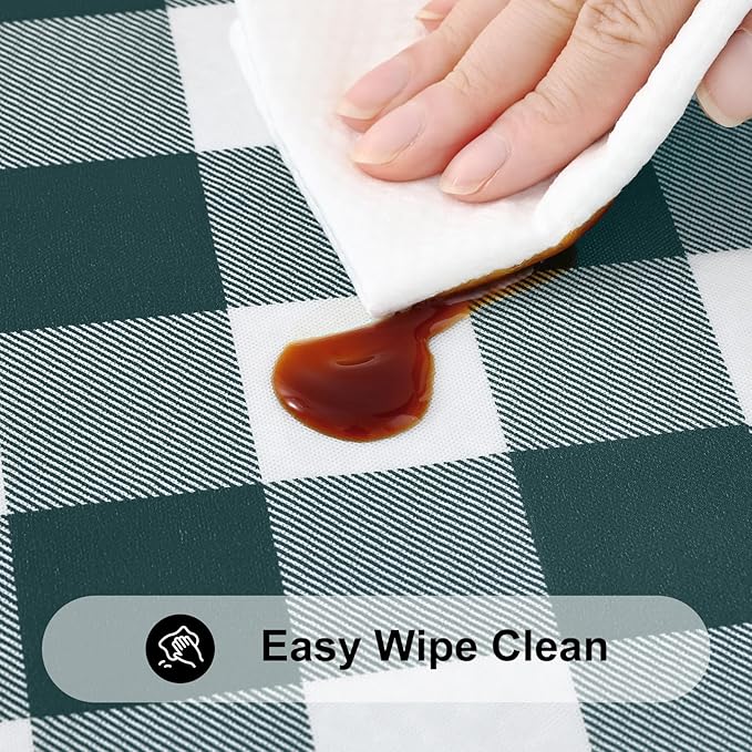 Smiry Rectangle Picnic Table Cloth, Elastic Waterproof Fitted Vinyl Tablecloths, Flannel Backed Buffalo Plaid Table Covers for Dining, Camping, Outdoor (Hunter Green and White, 30" x 96")